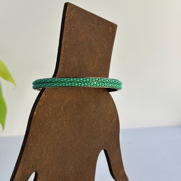 Vintage Brass Bangle with Green Metal Studs - Picture 2 of 8